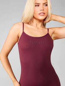 Missguided x Playboy Burgundy Seamless Athletic Jumpsuit With Spaghetti Straps And Open Back Detail For Active Lifestyle - Burgundy - View 5
