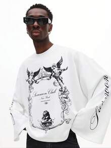 SUMWON Men T-Shirts,Printed Long Sleeve T-Shirt - Fresh White Design With Cool Racing Elements, Comfortable And Breathable, Perfect For Street Fashion And Everyday Casual Wear, Must-Have Fashion Item - White - View 5