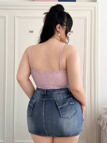 Comfortcana Plus Size Sexy Lace Bodysuit With Bow Accent Pink Bodysuit Pink Lingerie - Pink - View 2