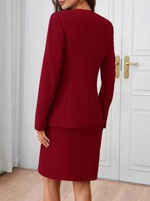 Ellevyn Bộ đồ nữ thời trang thu/đông gồm áo khoác và váy công sở màu xanh dương, áo blazer đỏ, bộ vest đỏ cho nữ, váy vest cho nữ, bộ vest nữ gồm áo blazer và chân váy. - Đỏ - Xem 2