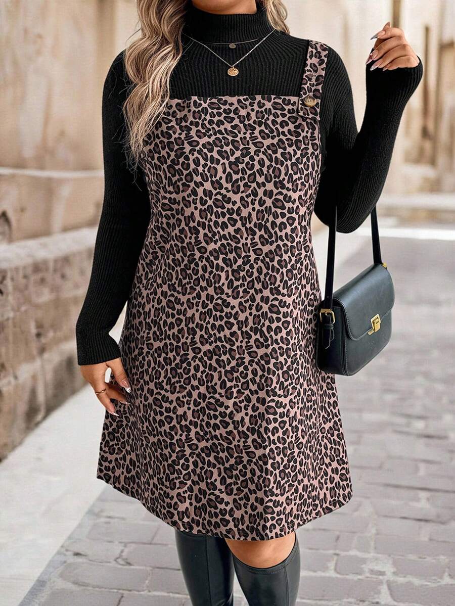 EMERY ROSE Women's Fashionable Velvet Leopard Print Suspender Dress - Multicolor - View 1