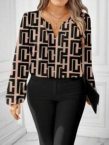 EMERY ROSE Plus Size Abstract Floral Pattern Versatile Comfortable Long Sleeve Top - Multicolor - View 4