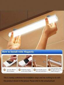 6 piezas Luces LED con sensor de movimiento, tiras de luz LED con sensor de movimiento recargables por USB, luces nocturnas para escaleras, armarios, cocinas y pasillos debajo de los gabinetes - Blanco - Ver 2