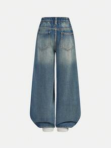 Girlism Jeans sueltos y cómodos con elementos de Halloween de estilo vintage y de la calle Y2K para niñas preadolescentes, con diseño de telaraña, para uso diario, invierno, otoño, festivales y en casa, ropa escolar - Lavado ligero - Ver 2