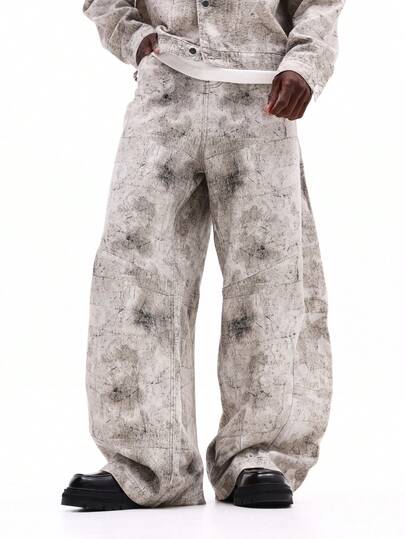 SUMWON Weite Baggy Jeans mit mehreren Paneelen, abgenutztem Wascheffekt und Vintage Streetwear Details für lässigen Alltags-Urbanstil