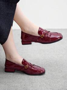 CUCCOO BIZCHIC Black Loafers For Women, 2025 New Spring Autumn Versatile Penny Shoes, British Style Leather Flats, Work Shoes - Burgundy - View 5