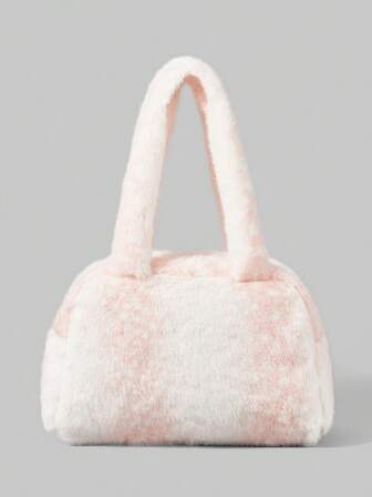 Fairycore 1 pezzo Borsa da donna rosa alla moda, portatile, in peluche con fiocco in pizzo