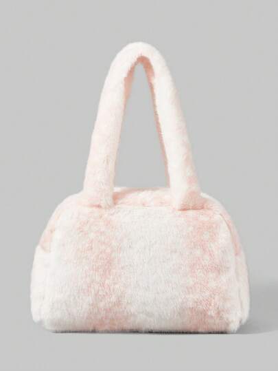 Fairycore 1pc Pink Fashionable Portable Plush Lace Bow Cute Women Handbag