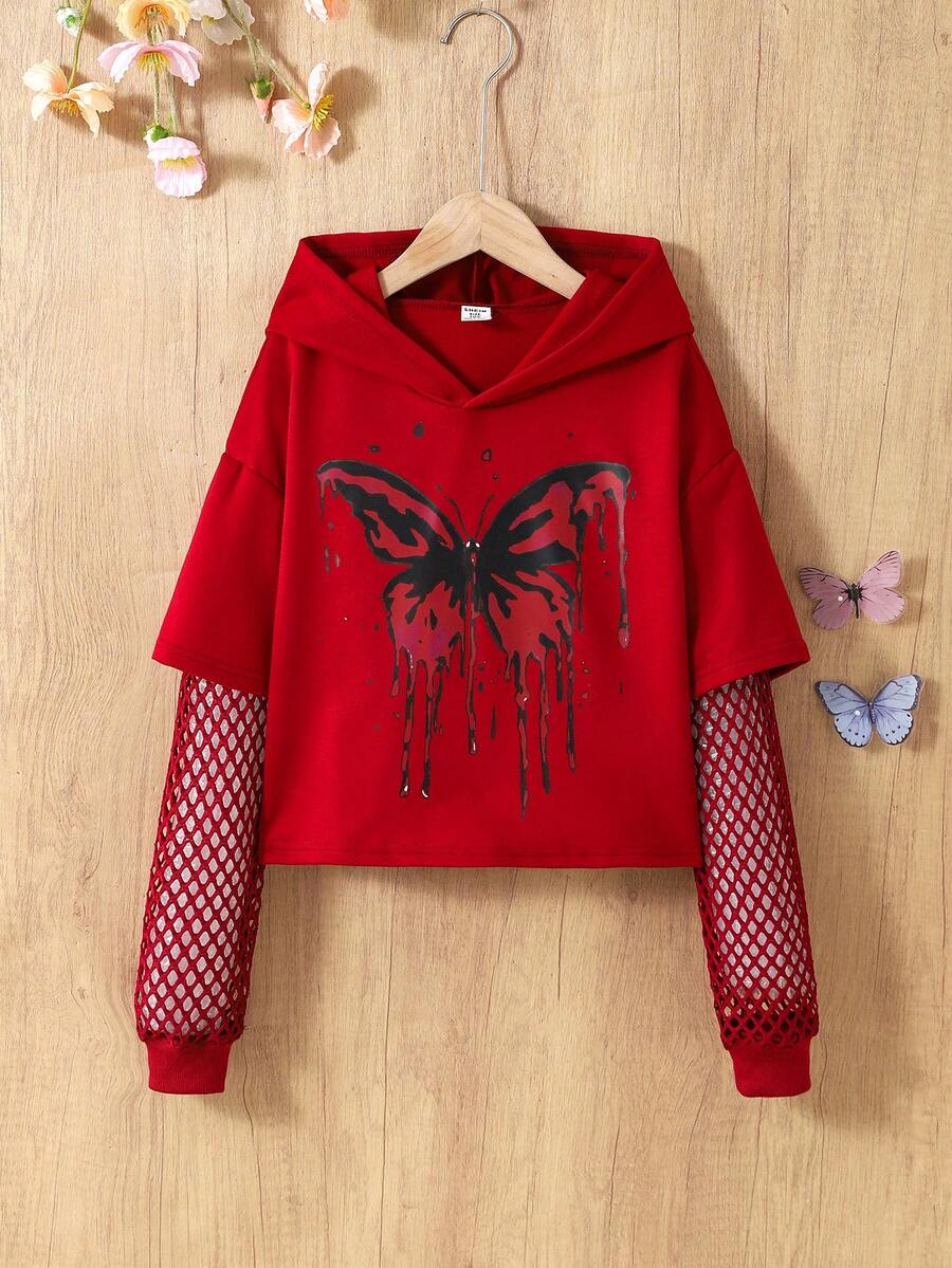 SHEIN Felpa con cappuccio casual e ampia, maniche lunghe, versatile per ragazze pre-adolescenti - Bordò - Visualizzare 1