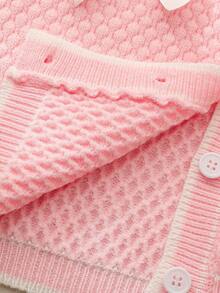 Tween Girl 手工蝴蝶结短款开衫和荷叶边下摆针织迷你裙套装 - 粉色 - 查看 8