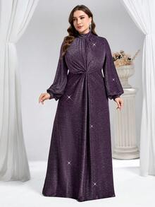 Coutiva Vestido de noche formal de talla grande (muy adornado) - Morado - Ver 4