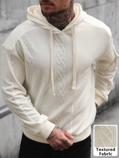 Manfinity CasualCool Men's Comfortable Solid Color Jacquard Patchwork Long Sleeve Hoodie, Casual For Vacation, Home Gathering, Daily Date, Hanging Out With Friends, Simple And Fashionable Versatile Style, Suitable For Yourself Or As A Gift For Friends Men Hoodie Casual