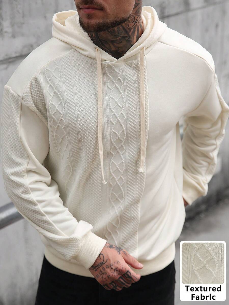 Manfinity CasualCool 男士舒适纯色提花拼接长袖连帽衫,休闲百搭,适合度假、居家聚会、日常约会、朋友聚会等场合,简约时尚,自用或送礼皆宜。 - 米色 - 查看 1