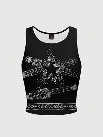 Grunge Punk Punk Rock Vintage Music Festival Studded Crop Top Vest For Women