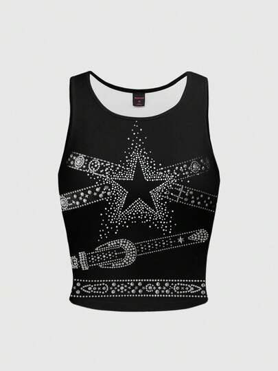 Grunge Punk Punk Rock Vintage Music Festival Studded Crop Top Vest For Women