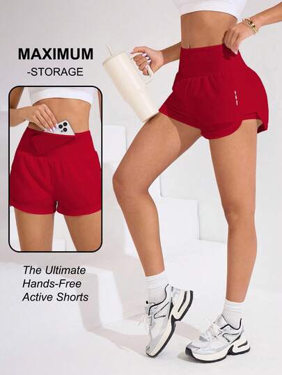 Core Rhythm Quần short thể thao nữ cạp chun có túi, dáng rộng, hai lớp, mặc thường ngày, quần short tập gym, quần short nữ, quần short nữ có túi, đồ thể thao