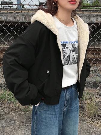 FRIFUL Chaqueta con capucha de borreguito verde oliva para mujer con bolsillos con cremallera y dobladillo con cordón, abrigo exterior versátil y casual con forro térmico para viajes al aeropuerto y uso diario, abrigos de mujer de otoño