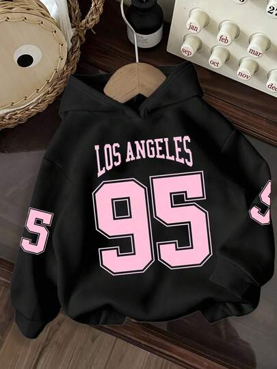 Attitoon Casual Minimalist Sports College Street Everyday Versatile Numeric, Letter, Striped Black & Pink Print Pattern Loose Fit Sweatshirt, Comfortable & Warm For Autumn/Winter