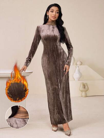 Veilorie Women's Elegant Fitted Long Arabic Style Dress