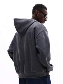 SUMWON Pullover Hoodie dengan Tali Serut, Logo Bordir Tulisan, Pakaian Kasual Streetwear Nyaman untuk Musim Gugur dan Musim Dingin, Lapisan Bulu Domba untuk Pria, Polos - Grey - View 4