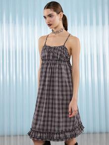 COUREZ 中长款褶皱连衣裙 / Y2K 风格外出穿搭 秋季女装 秋装 可爱冬季性感婚礼宾客礼服 约会穿搭 - 棕色 - 查看 5