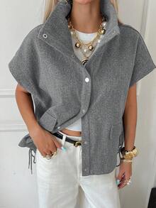 Livesso 女士秋季无袖宽松休闲常规夹克外套 - 淺灰色 - 查看 4