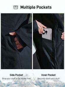 In My Nature 女士字母印花长袖连帽户外雨衣外套 - 藏蓝色 - 查看 7