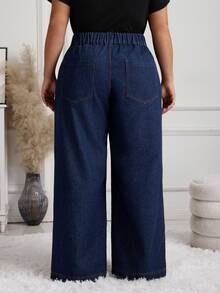 EMERY ROSE Plus Size  Wide Leg Jeans Women Dark Blue Wash-Through Commuter Jeans - Dark Wash - View 2