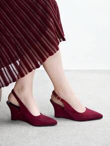 CUCCOO BIZCHIC Zapatos de cuña simples y versátiles para el trabajo diario de las mujeres - Burdeos - Ver 3
