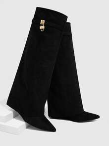 CUCCOO SZL Women's Pointed Toe Metal Decor Fashion High Heel Knee-High Boots For Christmas Valentine's Day