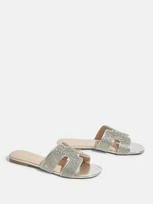 CUCCOO TILAWA Women's Rhinestone Embellished Casual/Party Flat Sandals, - Silver - View 3