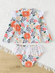 Girls Casual Ditsy Floral Long Sleeve Tankini Swimsuit Set Flower Print Bathing Suit Toddler Full Coverage Toddler Bathing Suits Baby Girl Rash Guard Swimsuit Toddler Girl Long Sleeve Swimsuit Toddler Rash Guard Girl Toddler Girl Rash Guard Swimsuit Baby Girl Long Sleeve Swimsuit - Multicolor - View 3