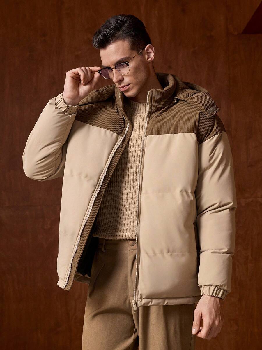 男士秋冬撞色加厚保暖连帽羽绒服，Old Money