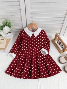 Elladie kids SHEIN KIDS ,Young Girls Clothing,Internet Girl, Girls' Casual Black Contrast Collar Waist Knit Dress, Best Christmas Gifts 2025 - Burgundy - View 4