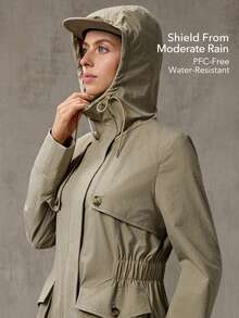 OutZeal Women Outdoor Jacket Hiking Camping Flap Pocket Hooded Outdoor Top Spring Fall - Khaki - View 2