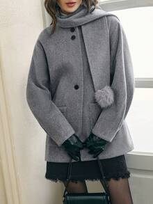 Cévolie 女士休闲保暖长袖灰色大衣，秋冬季 - 灰色 - 查看 6