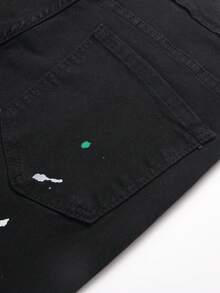 Manfinity Roughcore Men's Pocket Distressed Skinny Casual Jeans Drip Jeans Men Splash Ink Jeans Men Black Ripped Jeans