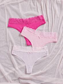 Lowkey Lull 3pcs/Pack Plus Size Comfortable Lace Design Thong Sexy Panties