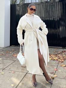 NegzBox Women's Fashionable Versatile Solid Color Double-Breasted Overcoat, Autumn/Winter - Apricot - View 5