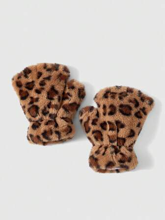 Goth 1 par de guantes sin dedos con estampado de cebra negro y peludo estilo Y2K, accesorio de moda minimalista adecuado para uso diario, fiestas, reuniones, otoño/invierno, unisex