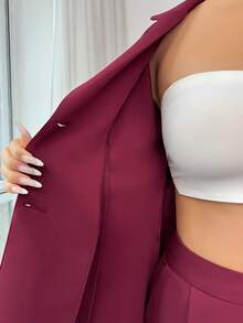 Elenzga 女士优雅奢华正式礼服套装，亮片欧根纱荷叶边领带西装套装，包含长袖外套和直筒裤，酒红色，适合万圣节、圣诞节、新年派对、毕业典礼、婚礼等场合。 - 酒紅色 - 查看 7