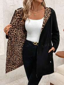 SHEIN Clasi Plus Size Women's Reversible Zip-Up Drawstring Hooded Jacket, Autumn/Winter - Multicolor - View 8