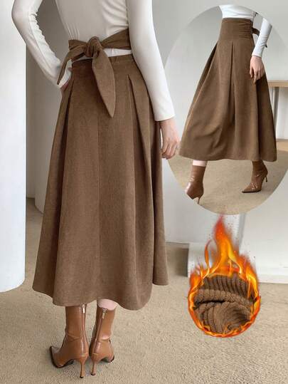 Feyla Saia plissada de cintura alta de cor sólida feminina elegante e moderna