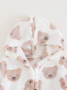 Cozy Pixies Newborn Baby Boy/Girl Cartoon Bear Pattern Fleece Thick Hooded Long Sleeve Tie-Front Robe