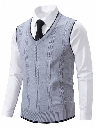 Manfinity Bizformal Men's Spring/Autumn Knitted Jacquard Sweater Vest