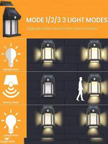 1PC Solar Outdoor Wall Light Security Light With Motion Sensor 3 Modes Decorative Wall Lights Suitable For Courtyards - Black - View 6
