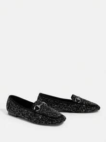 CUCCOO TILAWA Women's Fashion Party Rhinestone Embellished Flat Shoes - Black - View 3