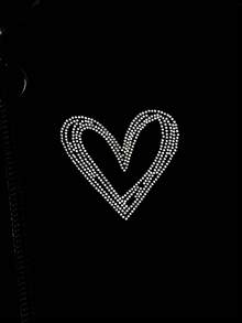 SHEIN Tween-Mädchen 2-teiliges Set aus Samt-Hoodie mit Herz-Strasssteinen und gerader Hose, schwarzes Samt-Outfit, geeignet für Weihnachten und Neujahr