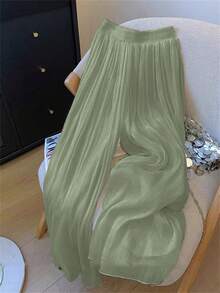 SHEIN LUNE 女士纯色阔腿宽松休闲夏季松紧腰裤