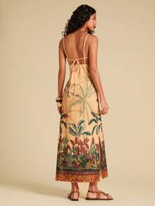 Travachic Women's Vacation Palm Tree Print Hollow Out Sexy Fashion Spaghetti Strap Dress - Multicolor - View 2